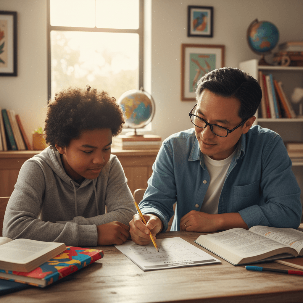 Tutor explaining lesson plan to student